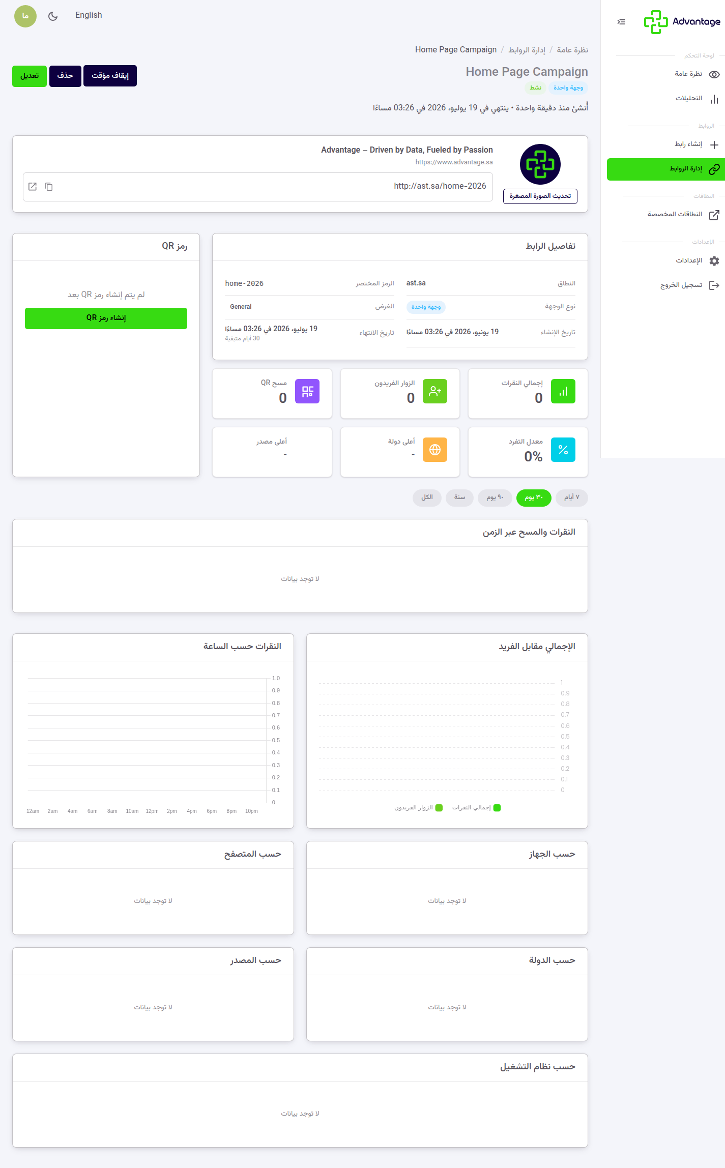 إنشاء الرابط بنجاح مع الرابط القصير ورمز QR