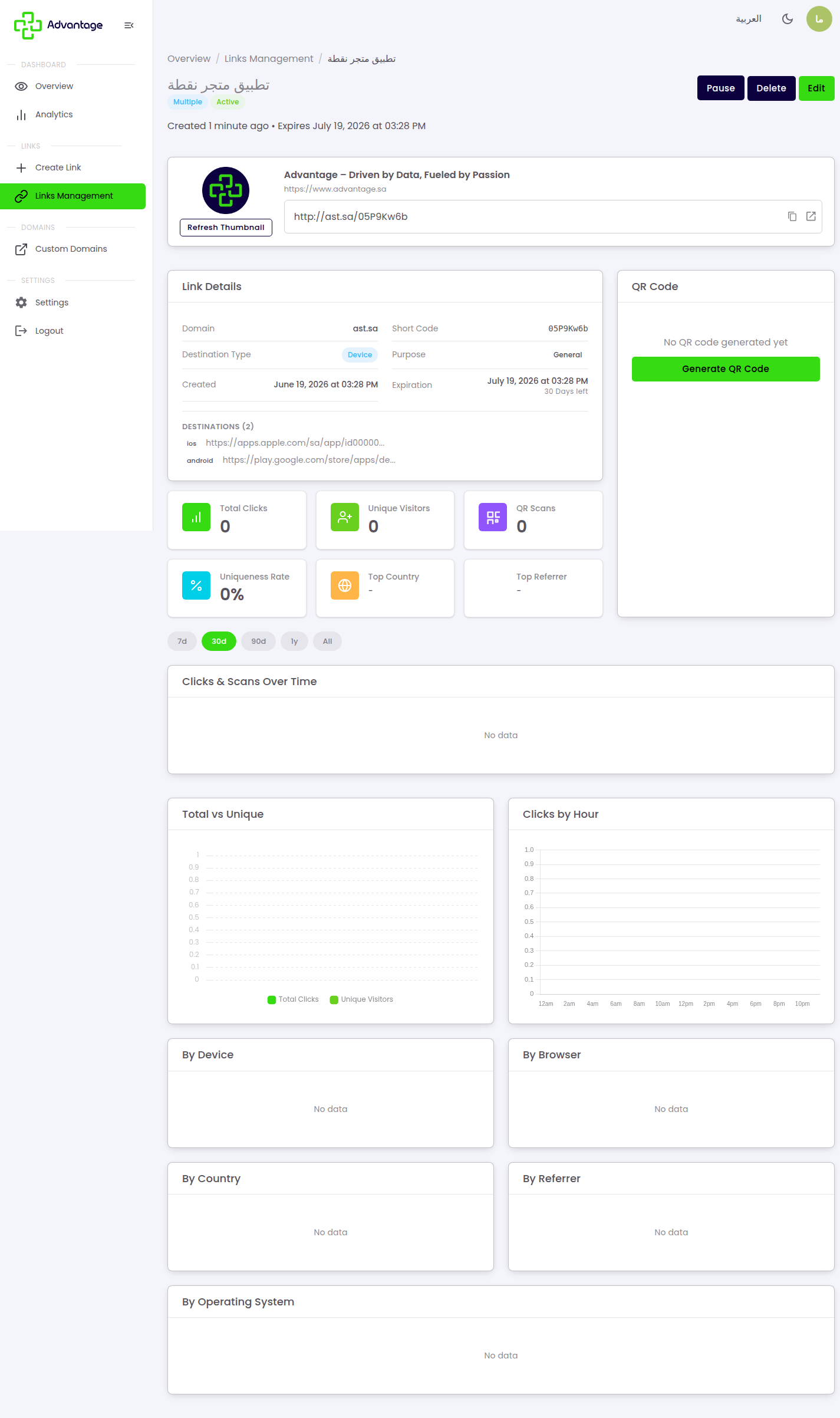 Smart link created successfully